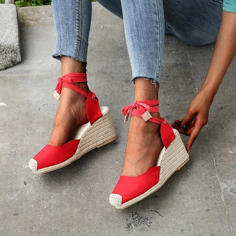 BELINDA | Wedge Sandals with Tie-up Lace-3