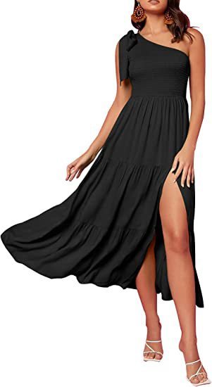 Robe longue plissée asymétrique à une épaule - Collection de soirée à ourlet fendu