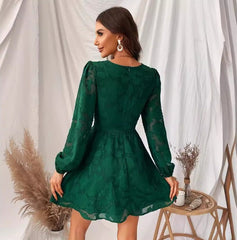  ANNA | Gorgeous Satin Dress with Puff Sleeves-2