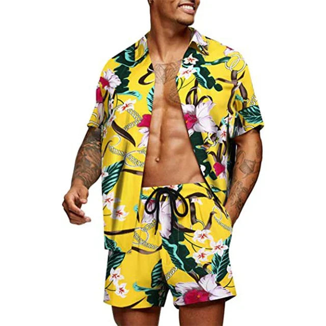  Men’s Two-Piece Set - Short-Sleeve Button-Up Shirt & Matching Shorts - Relaxed Fit-2