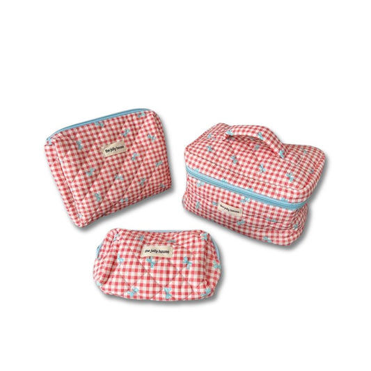 Chloe | Charming checked makeup pouch set with bow design 1