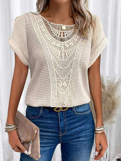  LANEY | Women's plain lace T-shirt with batwing sleeves-2
