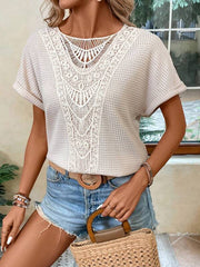  LANEY | Women's plain lace T-shirt with batwing sleeves-4