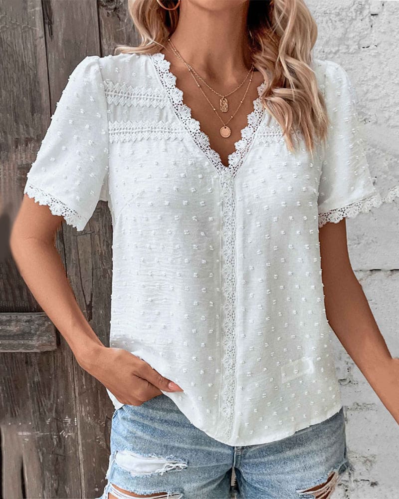  ZOE | Lace Blouse Short Sleeves with V-Neck-3