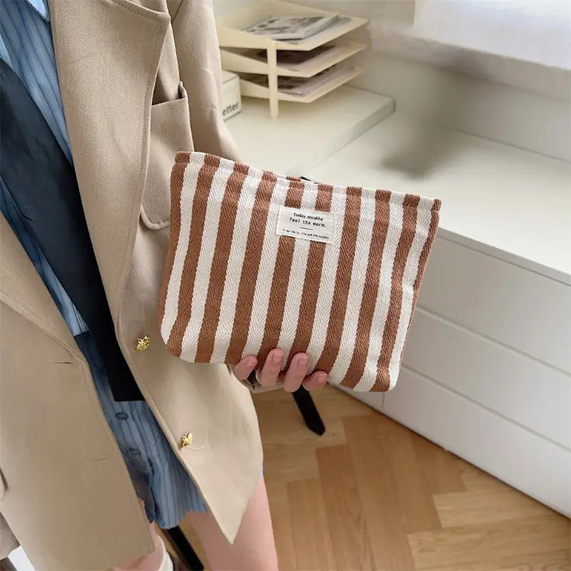 Olive | Striped Cosmetic Makeup Travel Bag 4
