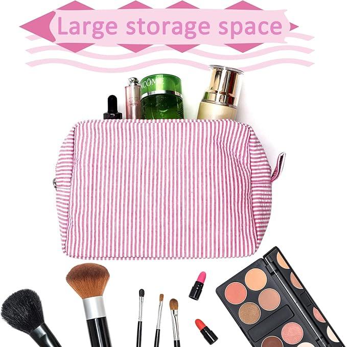 Kallie | Large Seersucker Travel Makeup Bag 5