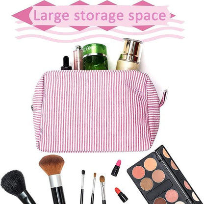 Kallie | Large Seersucker Travel Makeup Bag 5