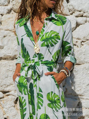 Madrid Vintage Chiffon V-Ausschnitt Kleid - Maxirock mit hoher Taille und Blumenmuster