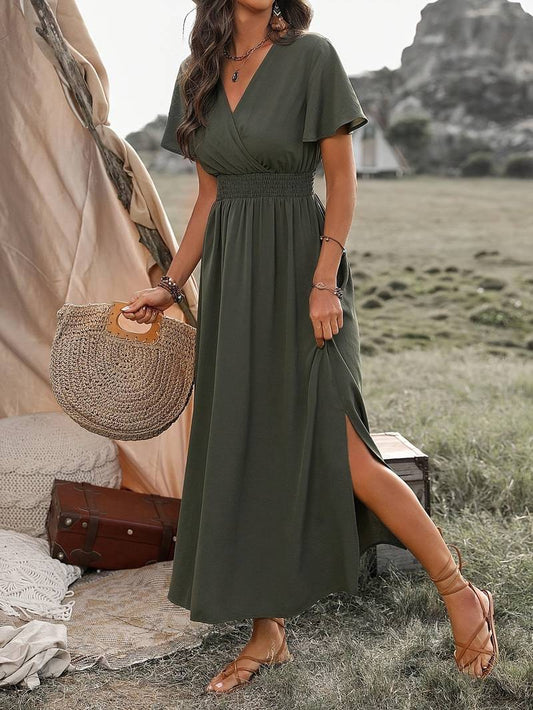  HEATHER | Elegant V-Neck Long Boho Dress-1