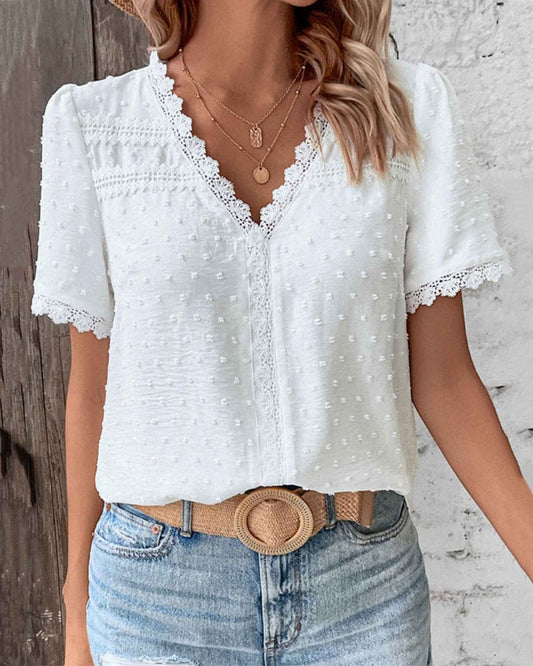  ZOE | Lace Blouse Short Sleeves with V-Neck-1