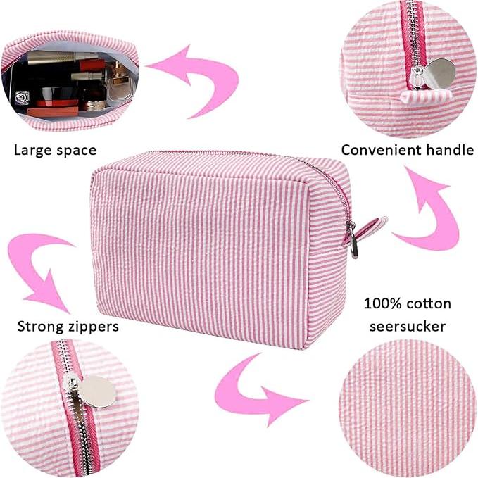 Kallie | Large Seersucker Travel Makeup Bag 3