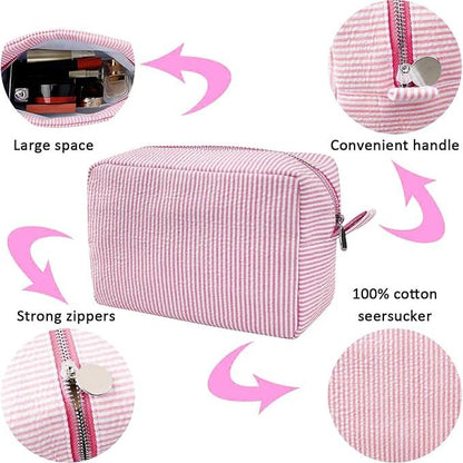 Kallie | Large Seersucker Travel Makeup Bag 3