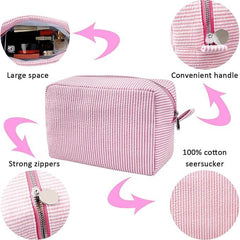 Kallie | Large Seersucker Travel Makeup Bag 3