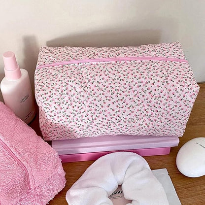 Anika | Cotton Floral Quilted Makeup Cosmetic Pouch 4