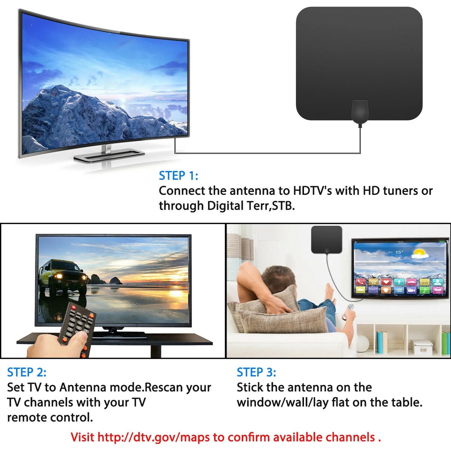 300 Miles Indoor Digital Amplified HDTV Antenna W/ Signal Booster 5