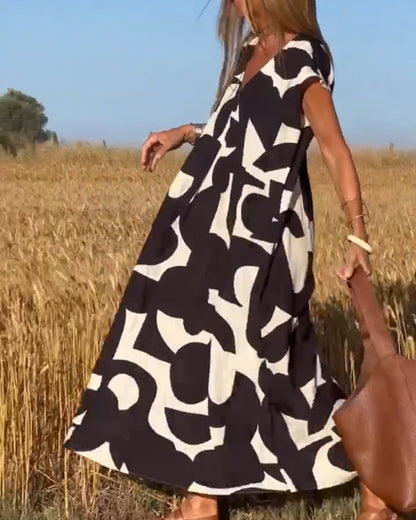  CLAIRE | Printed Maxi Dress with V-Neck-3