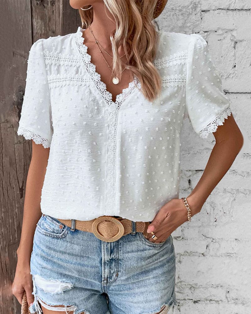  ZOE | Lace Blouse Short Sleeves with V-Neck-4