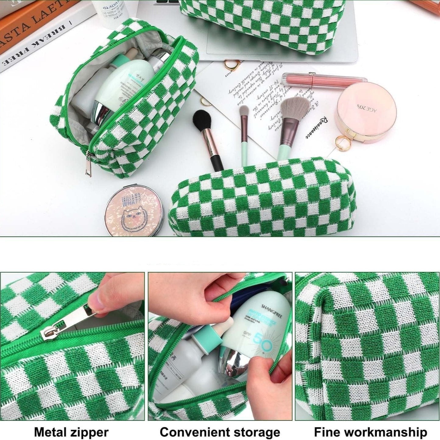 Claire | Stylish and Functional Checked Beauty Organizer Set 3