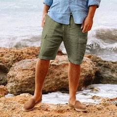  Men’s Linen Shorts - Breathable Lightweight Fabric - Relaxed Fit - Knee-Length Casual Wear-1