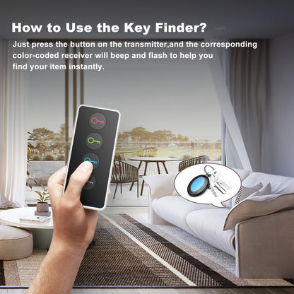 4-in-1 key finder with LED flash and color-coded recipient compact key Locator for keys, remote controls and more 4
