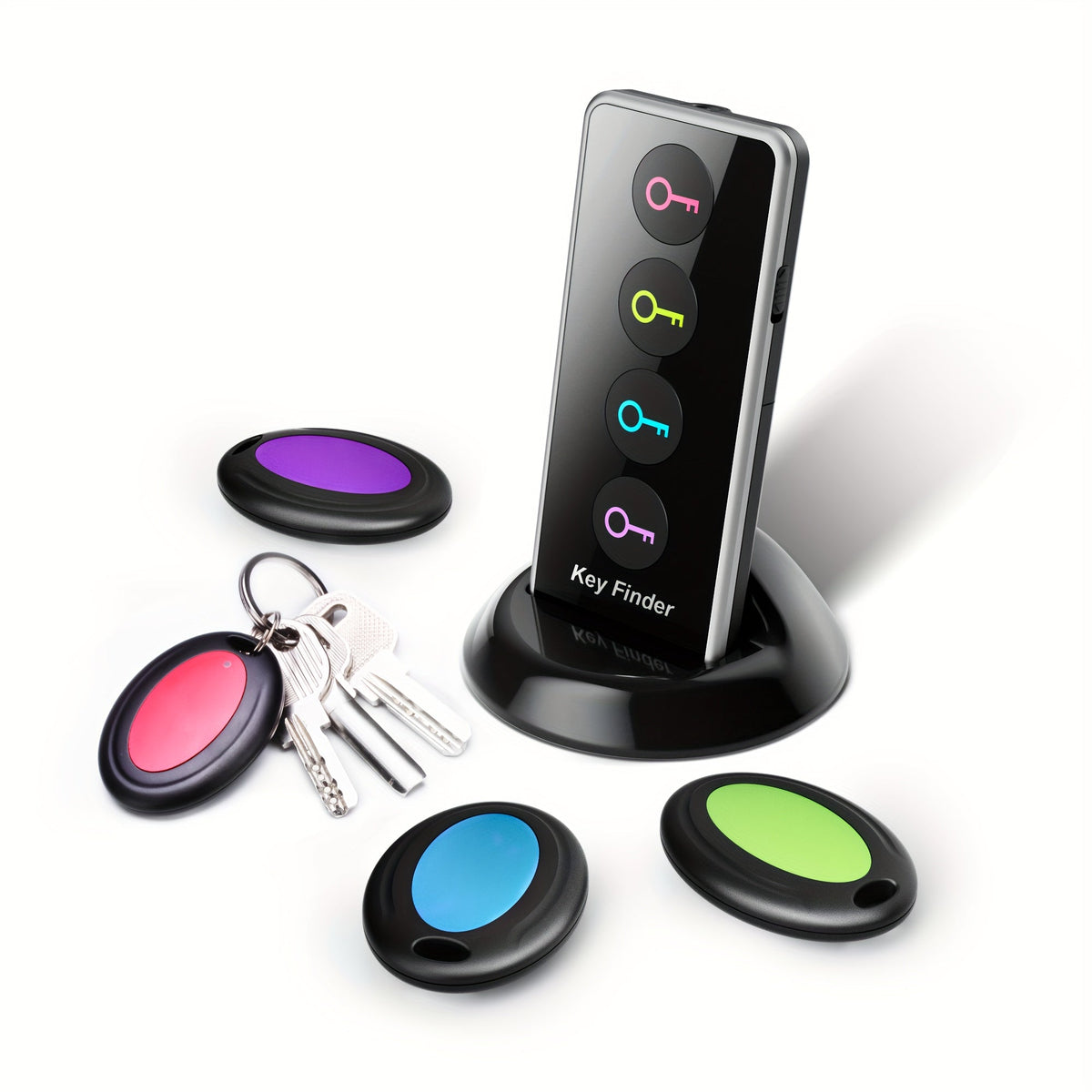 4-in-1 key finder with LED flash and color-coded recipient compact key Locator for keys, remote controls and more 5