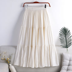 Cotton-Linen Blend Spliced Midi Skirt