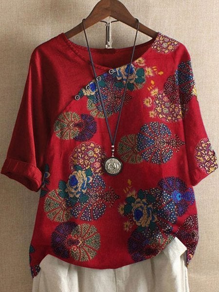  BELEN | Floral Pattern Short-Sleeved Shirt-1