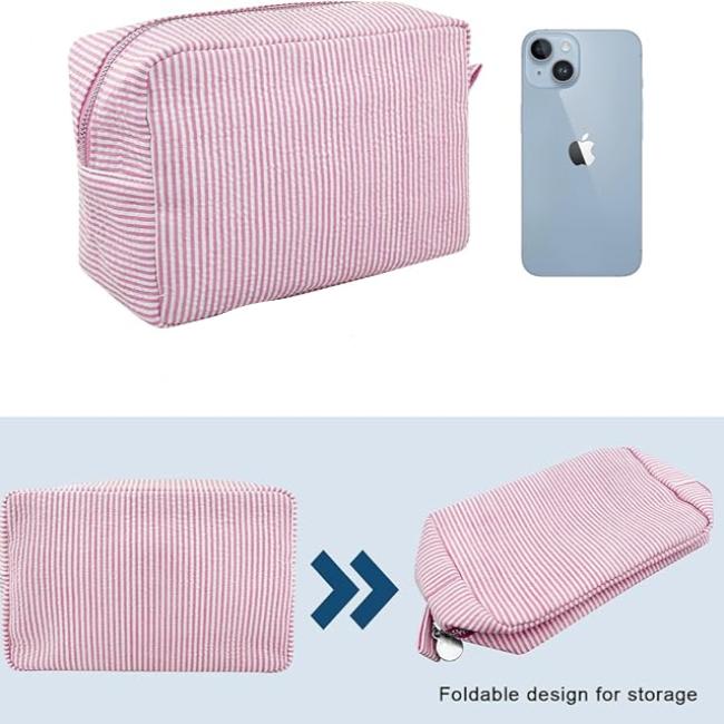 Kallie | Large Seersucker Travel Makeup Bag 4
