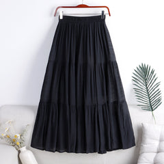 Cotton-Linen Blend Spliced Midi Skirt