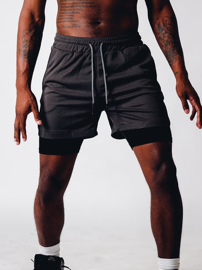  Men's fitness shorts with double layer-2