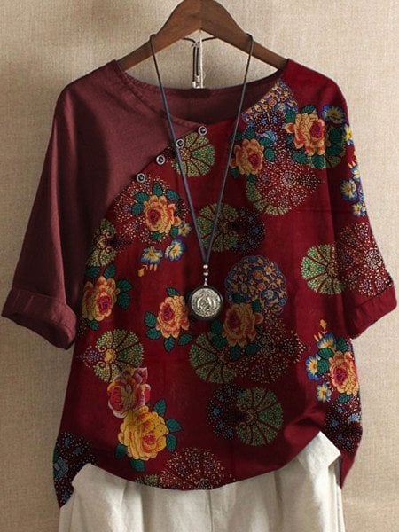  BELEN | Floral Pattern Short-Sleeved Shirt-4