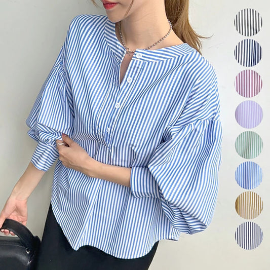 Blouse rayée à manches lanternes - Essentiel de bureau contemporain