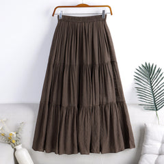 Cotton-Linen Blend Spliced Midi Skirt