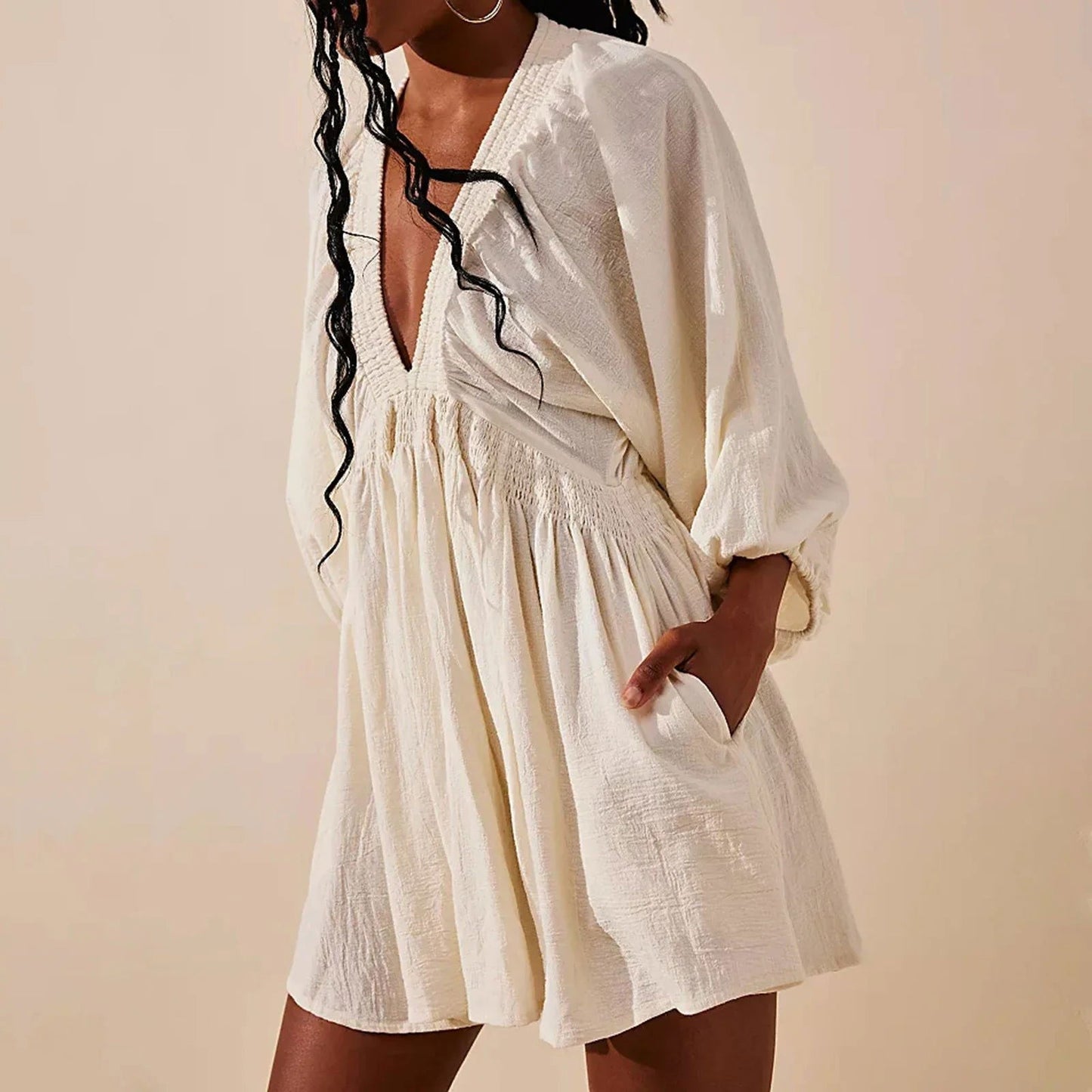  AUDREY | Chic Deep V-Neck Mini Dress for Effortless Elegance-5