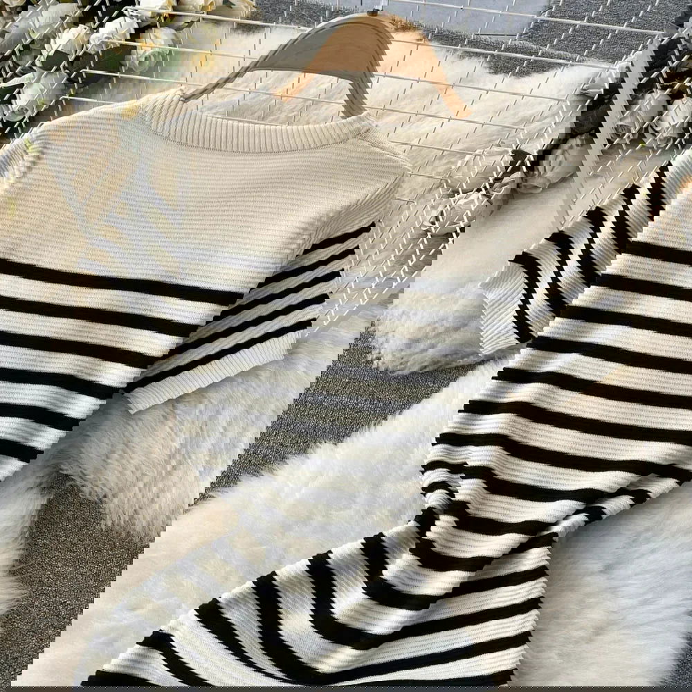  Adeline | Stylish Striped Knit Beach Dress-3