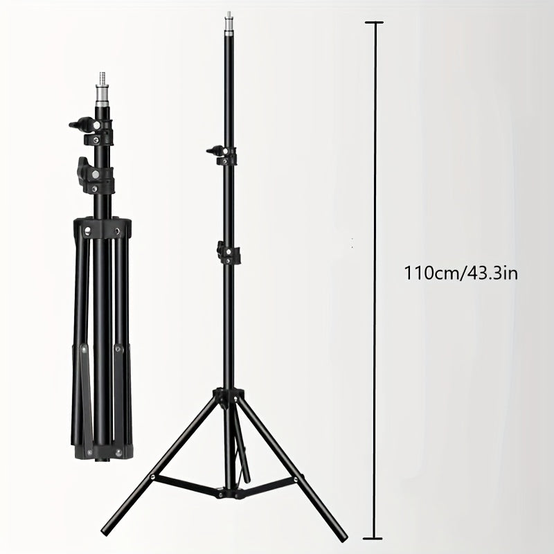 Adjustable LED light stand for photography and video - 1.1 m height, robust aluminum tripod with lamp 3