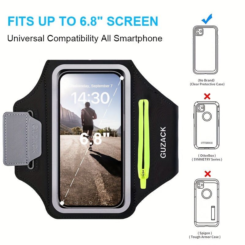Adjustable telephone holder with hearingphone compartment fits the arm sizes 26-42 cm, compatible with iPhone and galaxy 4