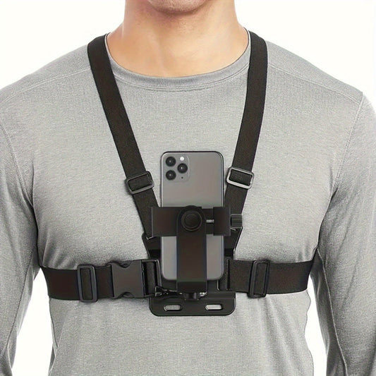 Adjustable vertical belt for comfortable filming and photography-safe telephone holder for smartphones and action cameras 0
