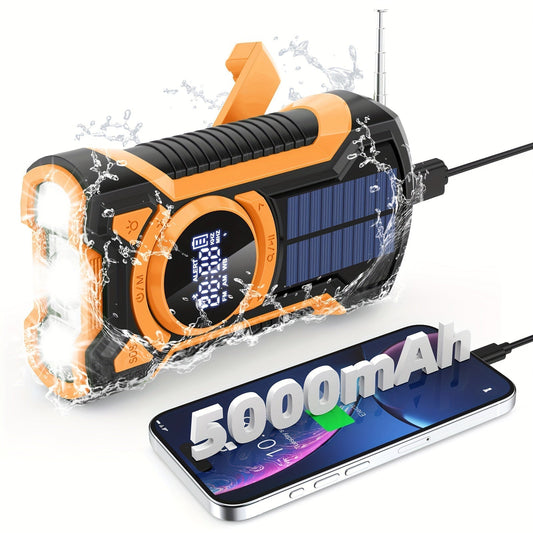 All-in-one emergency radio with hand crank, solar panel, flashlight and USB charger ideal for camping and outdoor use 0