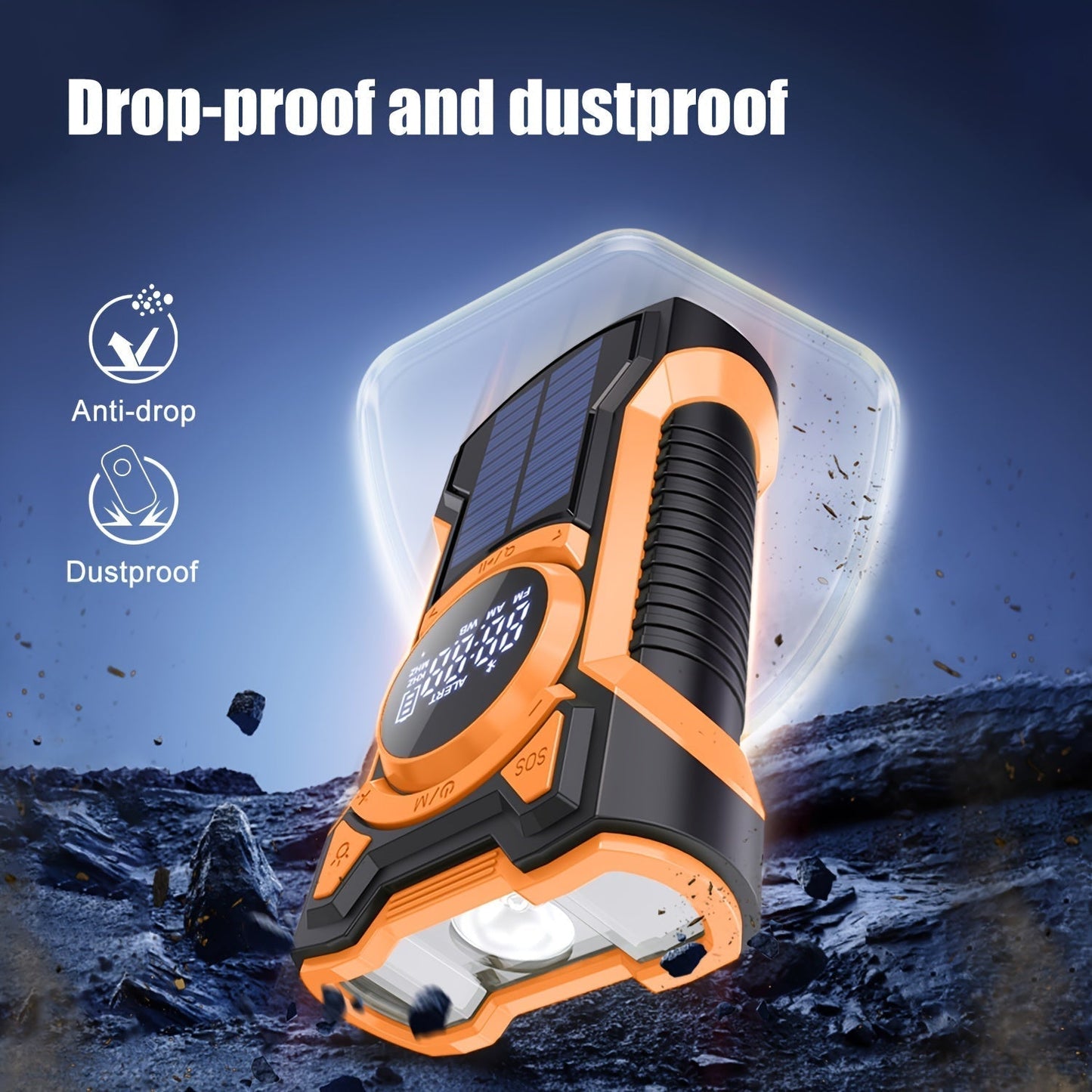 All-in-one emergency radio with hand crank, solar panel, flashlight and USB charger ideal for camping and outdoor use 4
