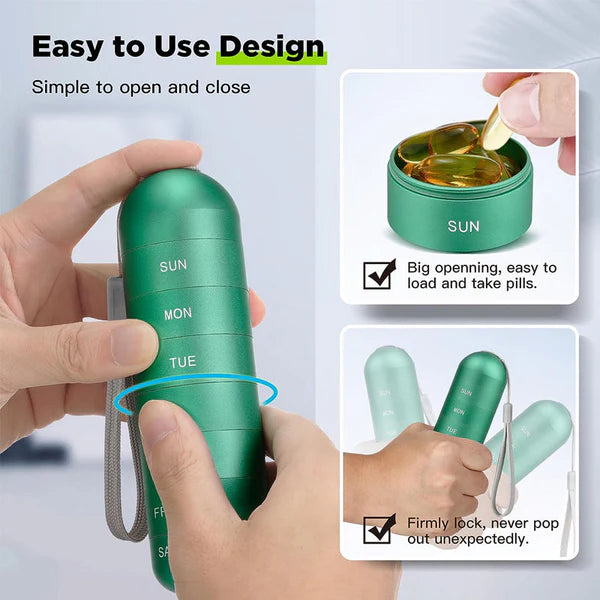 Aluminum 7 Days Portable Pill Organizer for Travel, Pill Box Pill Container 7