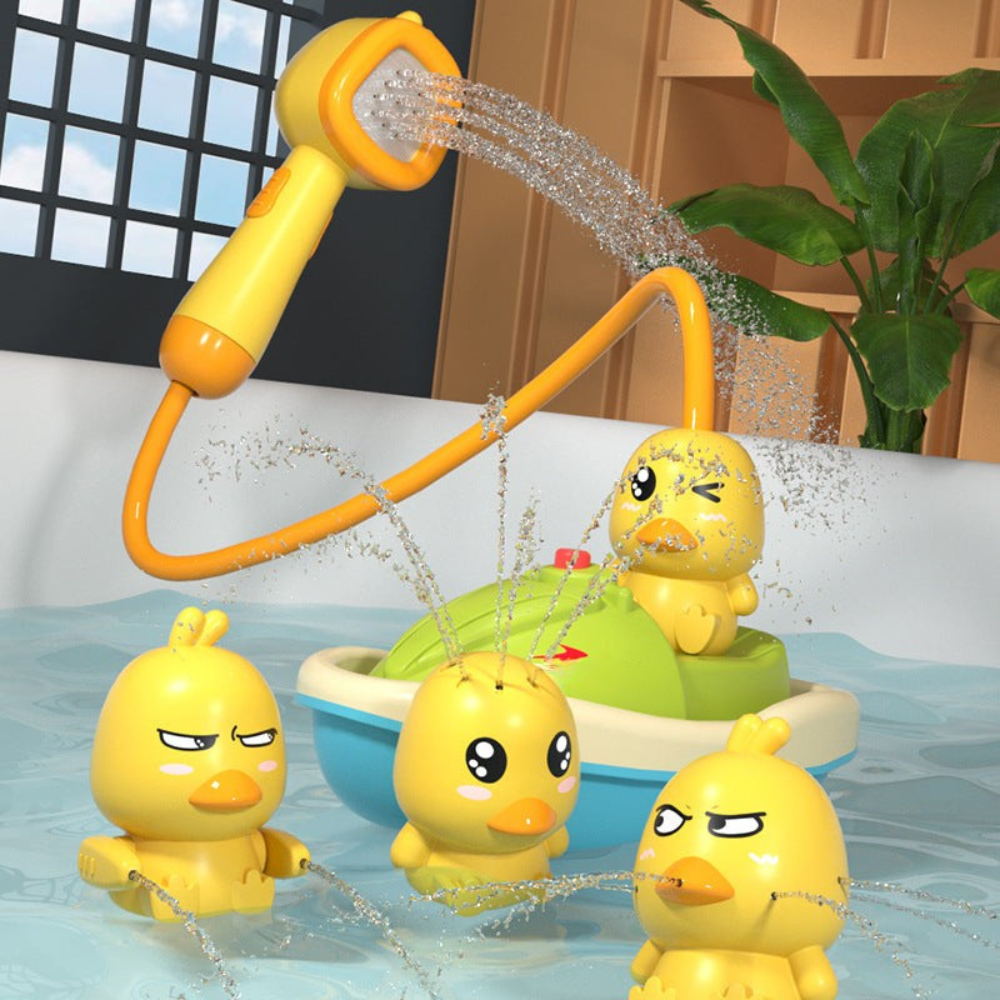 AquaTots | Bath Toy Set with Floating Ducks and Gentle Water Sprayer for Kids 2