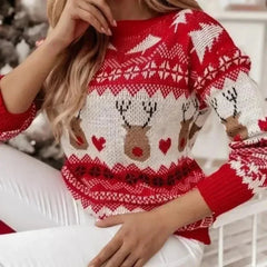 Arisva | Knitted Red Christmas Sweater for Women | Reindeer 0
