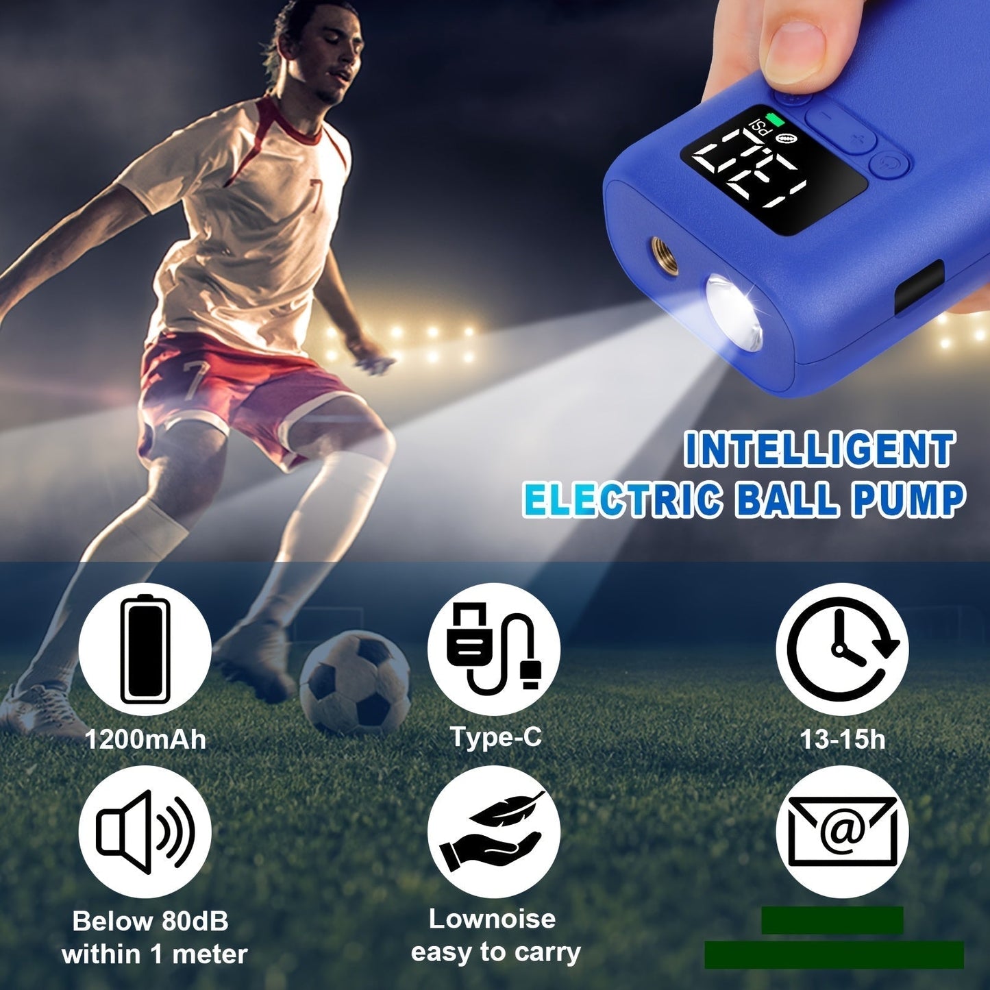 Automatic electrical ball pump with 20 PSI capacity, LED 3