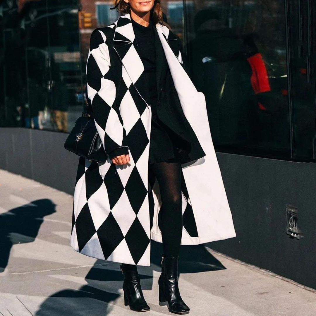 Aya | Long women's coat with stylish designer patterns 1
