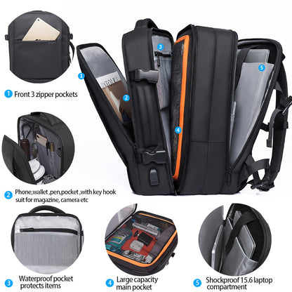 BANGE Business Trip Travel Waterproof Expansion Backpack Flight Approved Carry-On Luggage Backpack 2