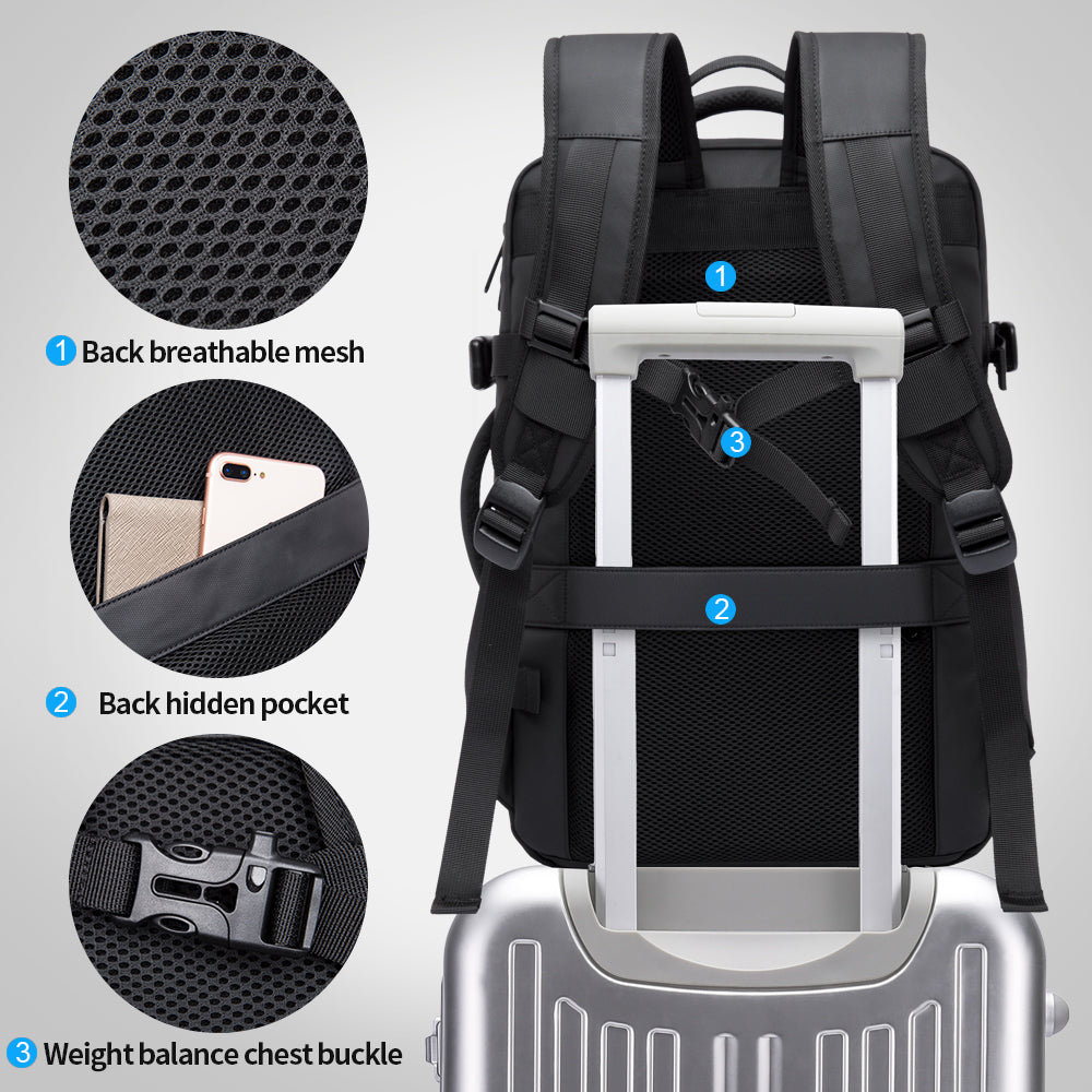 BANGE Business Trip Travel Waterproof Expansion Backpack Flight Approved Carry-On Luggage Backpack 8