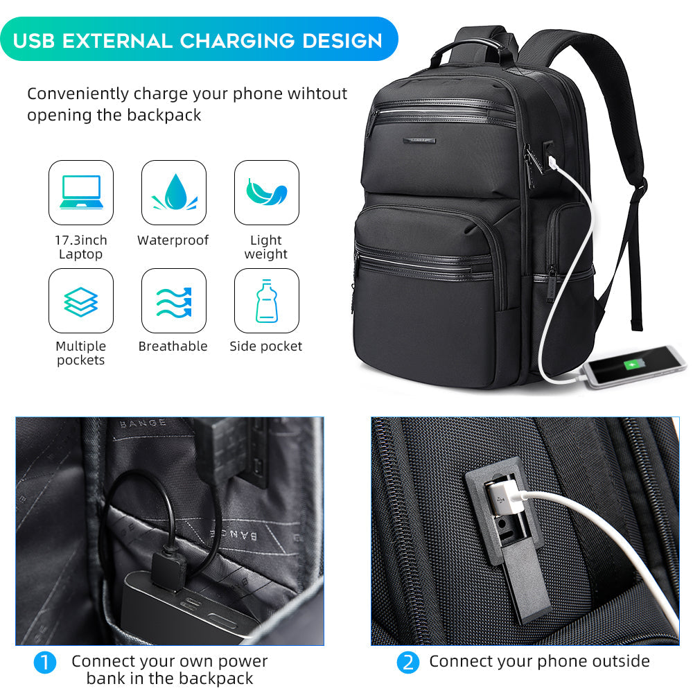 BANGE Laptop Backpack for Men, Business Travel Backpacks with USB Charging Port, Weekender Carry-on Backpack 4