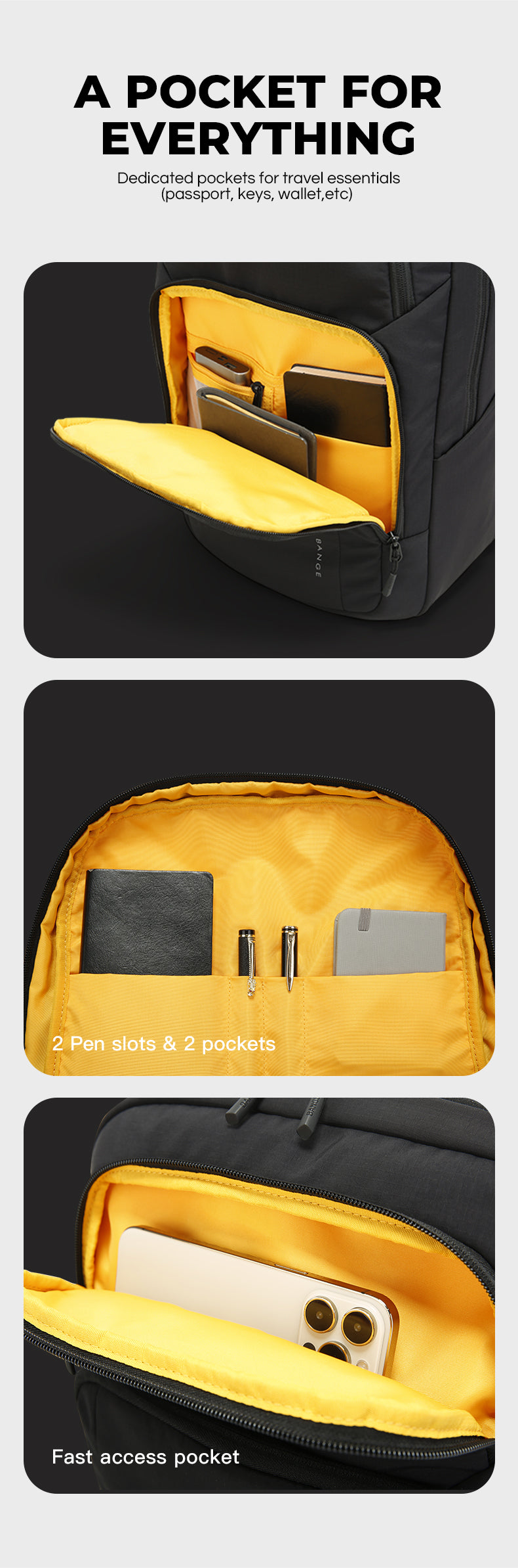 BANGE New Travel Waterproof Soft Lightweight Student Casual Bag Men Laptop Backpack 5