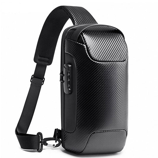 BANGE Sling Backpack, Anti-theft Carbon Fiber Messenger Bag 0